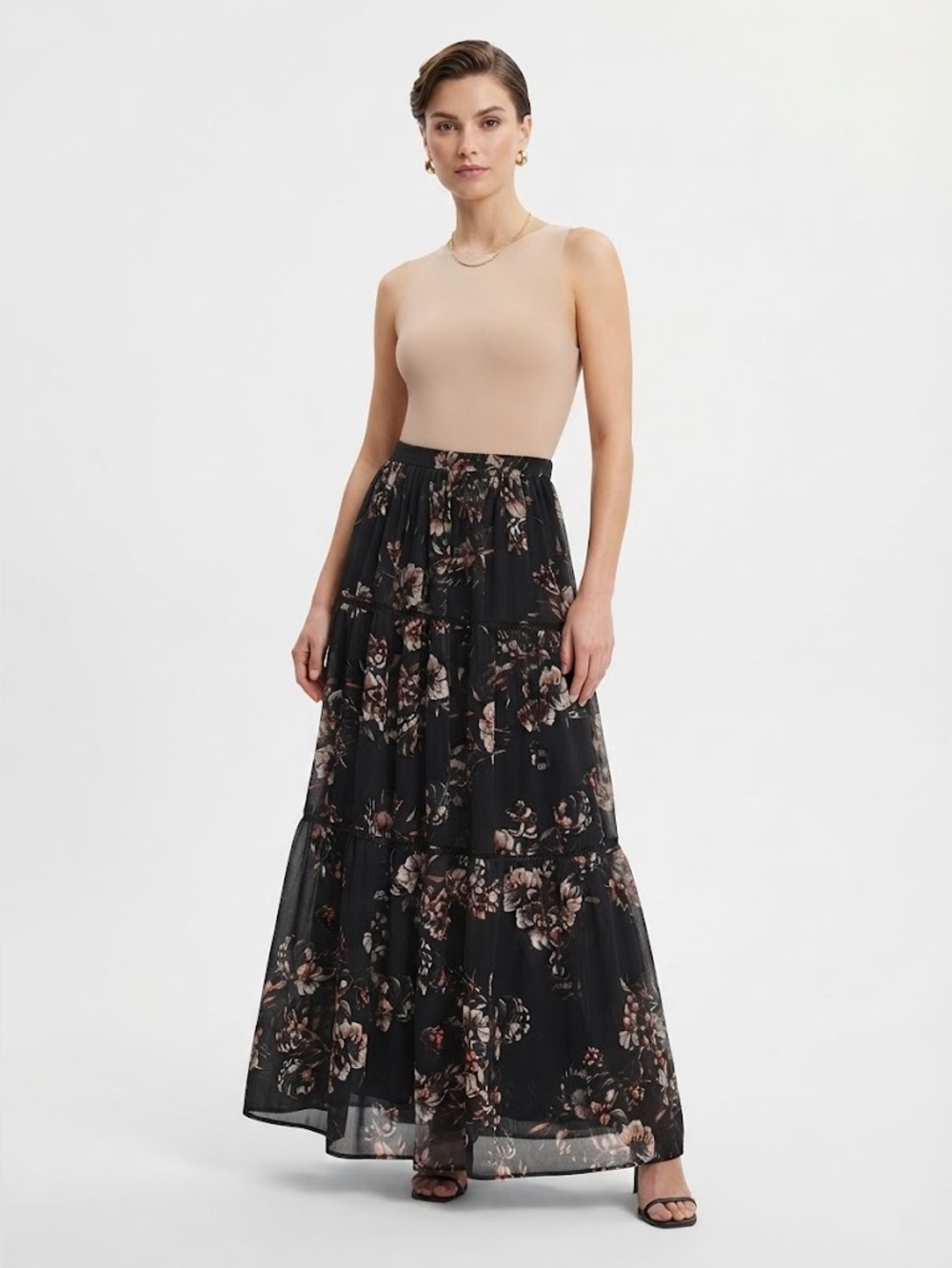 Anthropologie Ranna Gill Black Floral Maxi Skirt Size XS